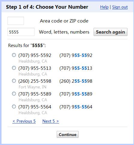选择中意的google voice号码