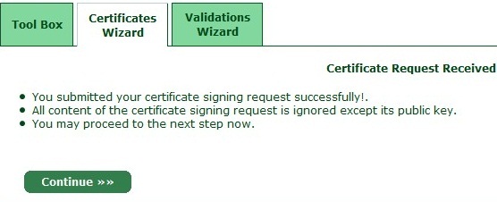 certificate request received